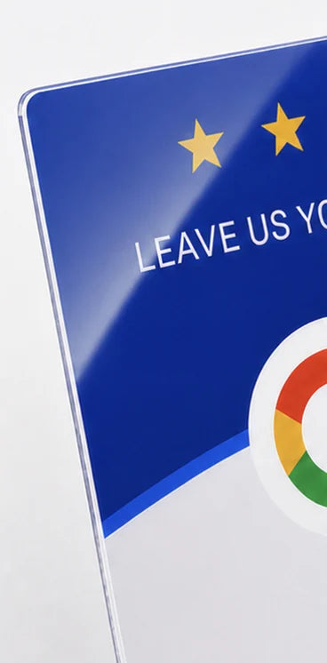 Close-up of a Premium acrylic review plaque